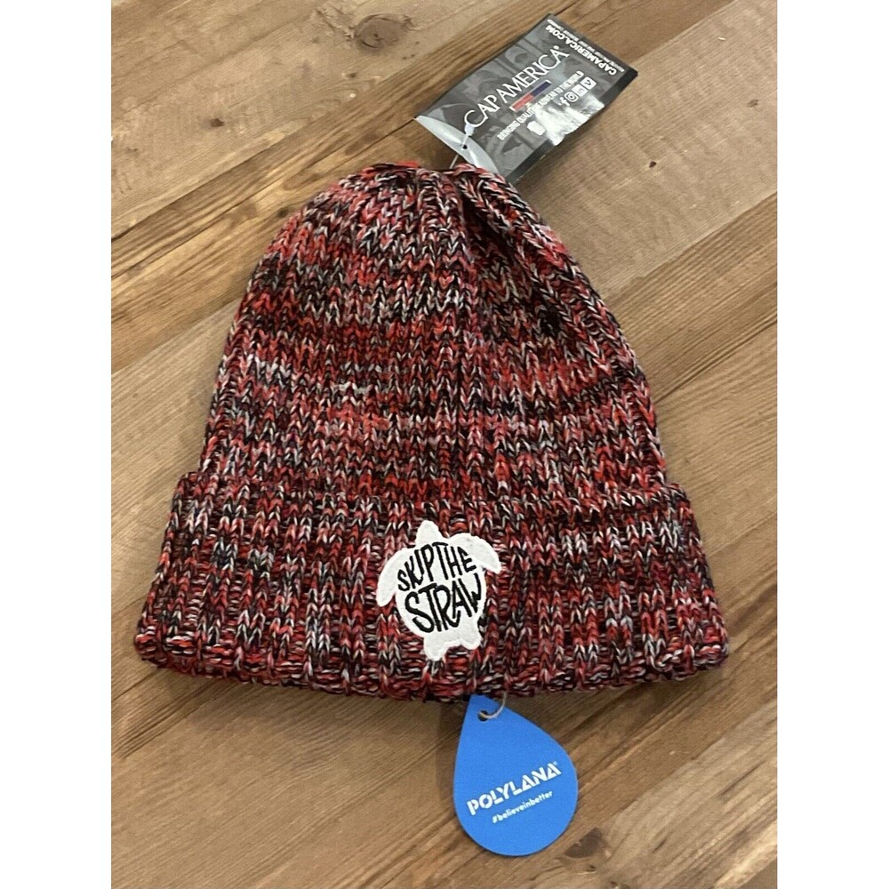 "Skip the Straw" Sustainable Cuffed‎ Knit Beanie Hat with Polyana Fiber One Size